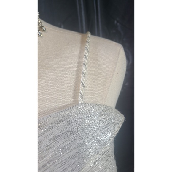 Y2K Hunter Dixon NYC Silver Silk/Linen Party Mini Dress XS - Picture 6 of 7